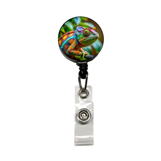 Chameleon Lizard Reptile Retractable ID Key Card Name Tag Badge Holder with Clip