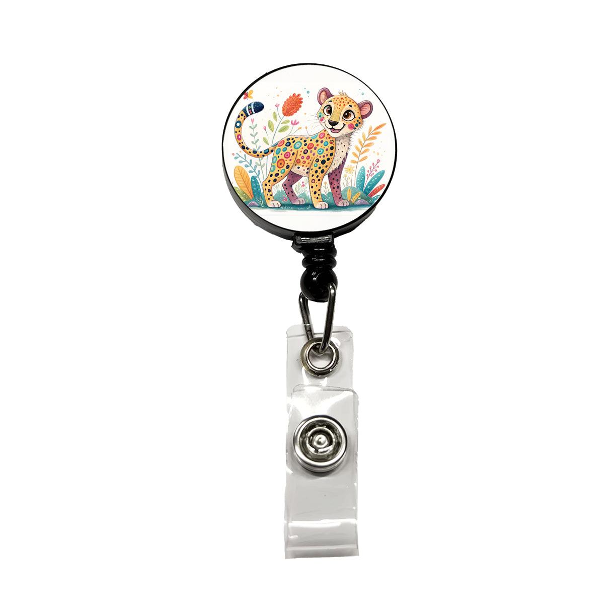 Cheetah Children's Illustration Style Retractable ID Key Card Name Tag Badge Holder with Clip