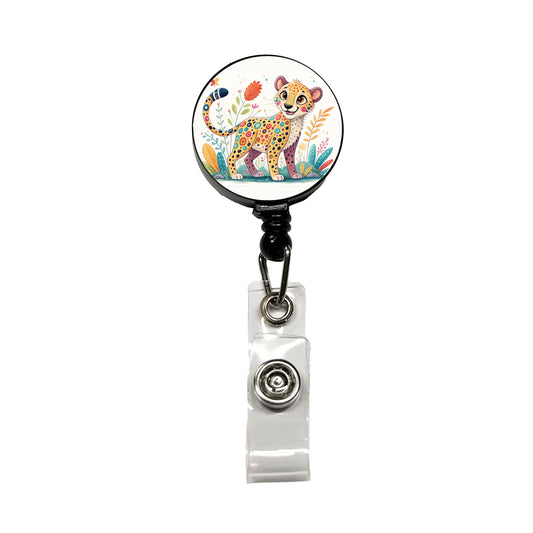 Cheetah Children's Illustration Style Retractable ID Key Card Name Tag Badge Holder with Clip