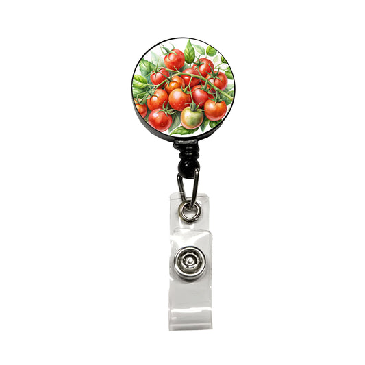 Cherry Tomatoes On The Vine Watercolor Retractable ID Key Card Name Tag Badge Holder with Clip
