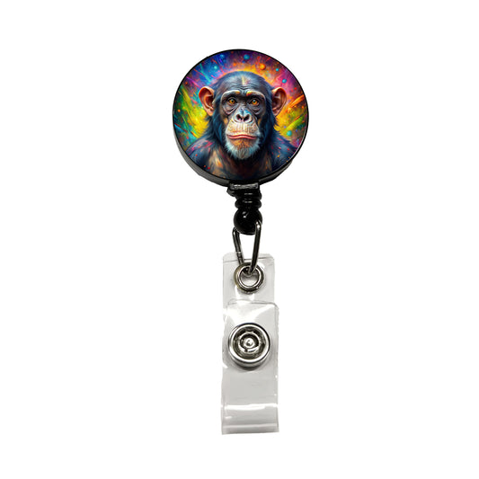 Chimpanzee Monkey Colorful Abstract Art Retractable ID Key Card Name Tag Badge Holder with Clip