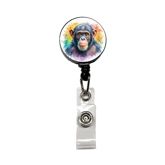 Chimpanzee Monkey Watercolor Retractable ID Key Card Name Tag Badge Holder with Clip