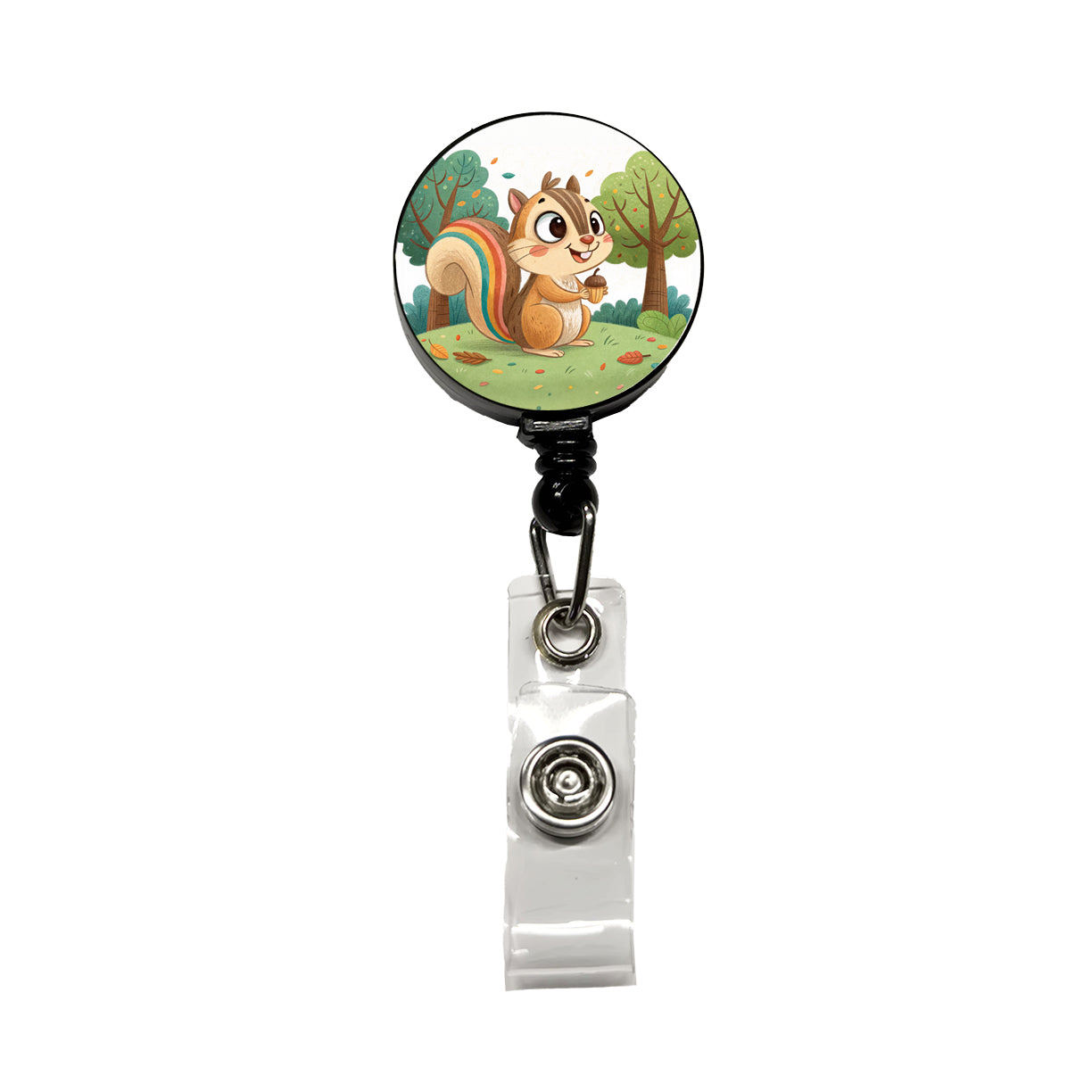 Chipmunk Children's Illustration Style Retractable ID Key Card Name Tag Badge Holder with Clip