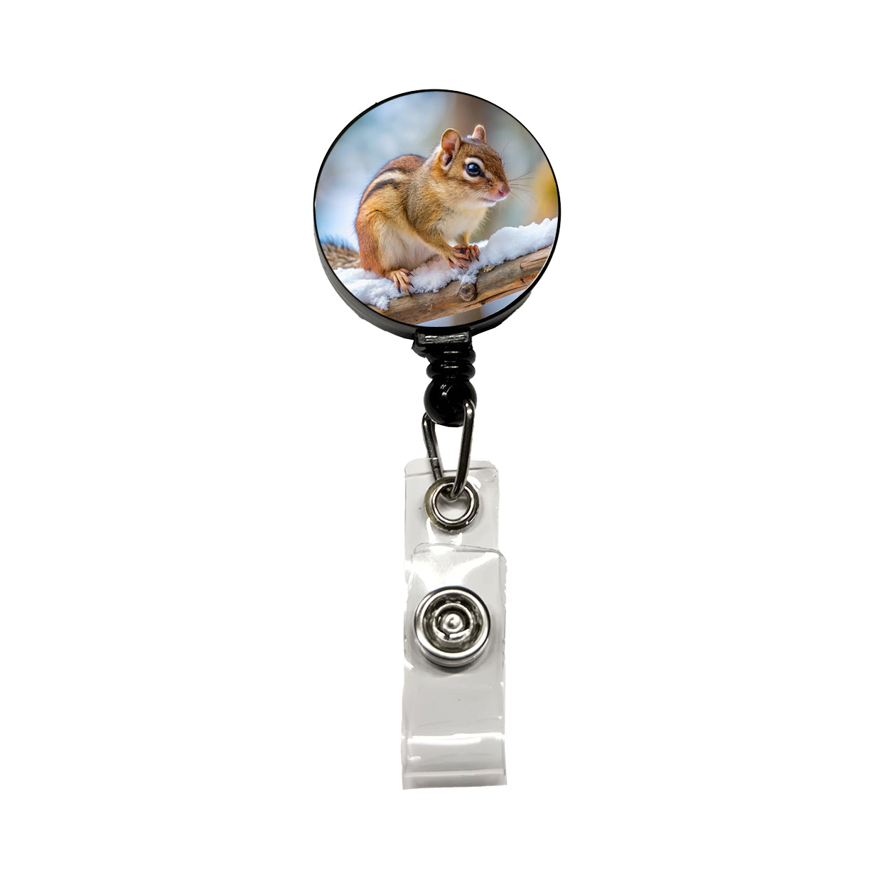 Chipmunk On Branch In Winter Retractable ID Key Card Name Tag Badge Holder with Clip