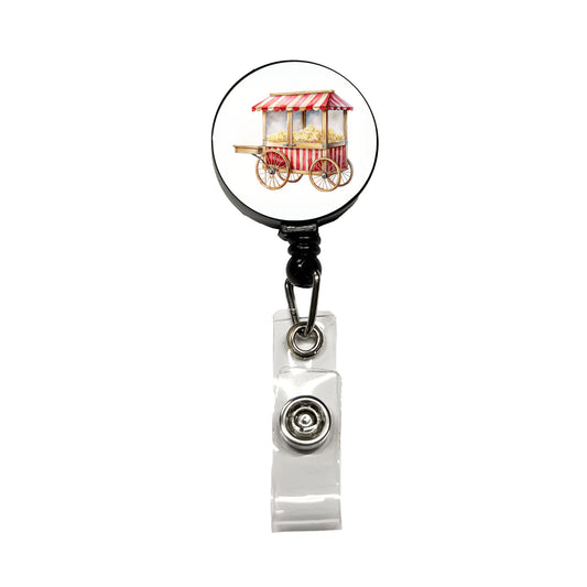 Classic Movie Popcorn Vendor Cart Watercolor Retractable ID Key Card Name Tag Badge Holder with Clip