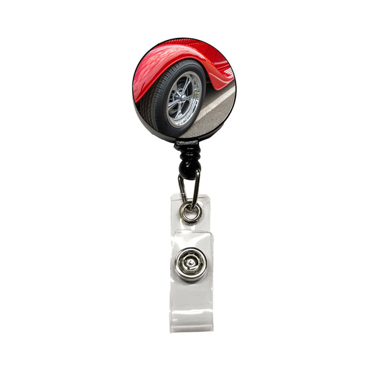Classic Red Hot Rod Car Retractable ID Key Card Name Tag Badge Holder with Clip
