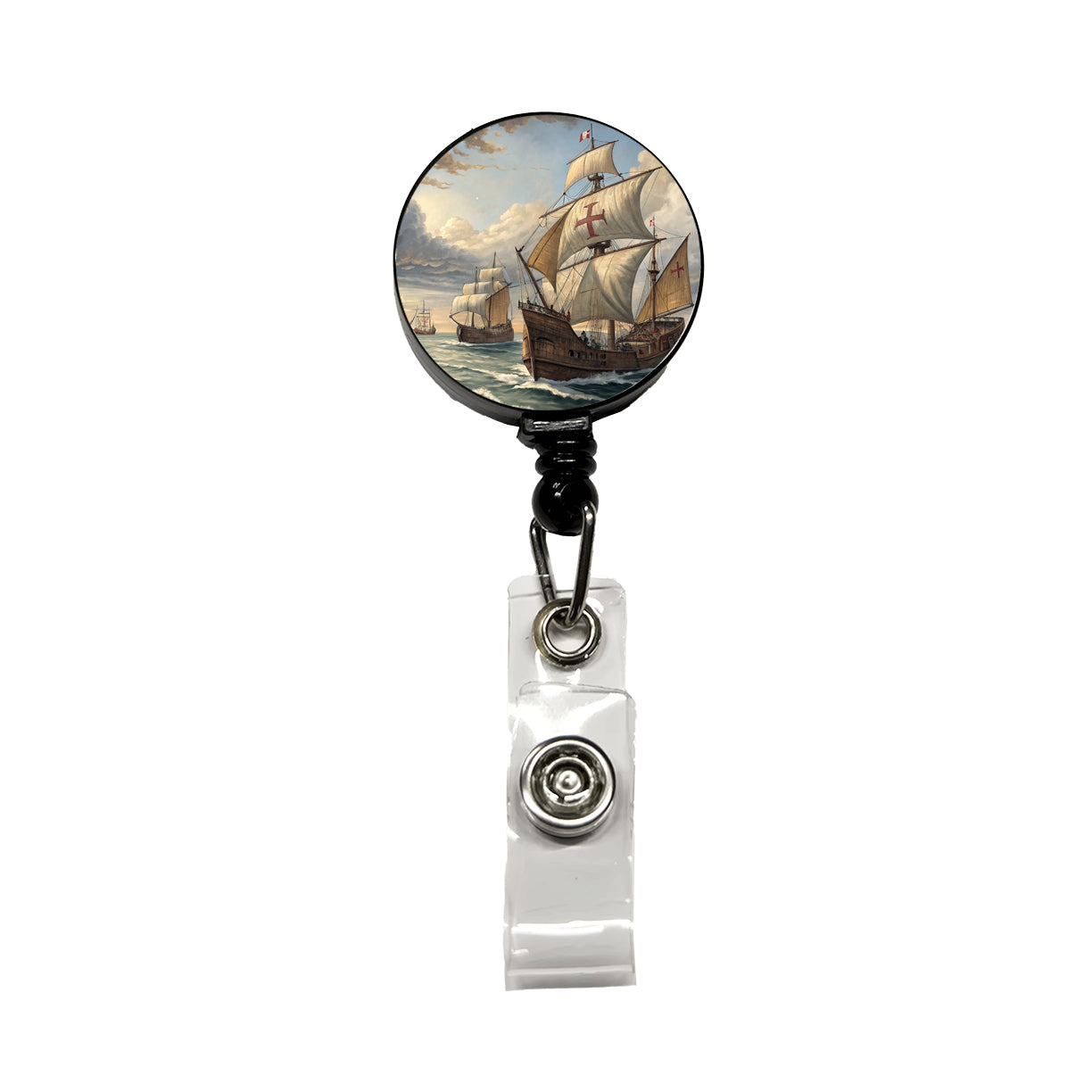 Columbus's Ships Nina, Pinta, And The Santa Maria Retractable ID Key Card Name Tag Badge Holder with Clip
