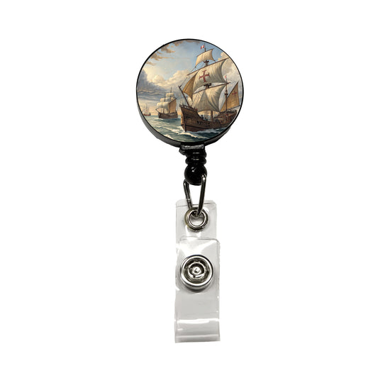 Columbus's Ships Nina, Pinta, And The Santa Maria Retractable ID Key Card Name Tag Badge Holder with Clip