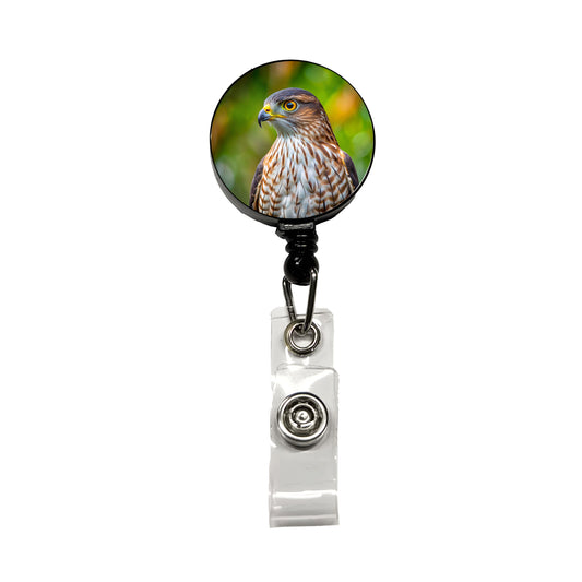 Cooper's Hawk Raptor Bird Of Prey Retractable ID Key Card Name Tag Badge Holder with Clip