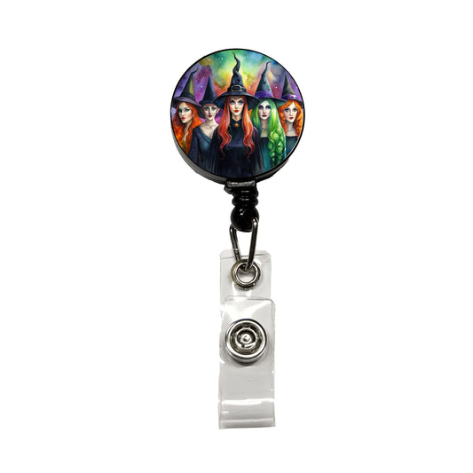Coven Of Witches Black Watercolor Retractable ID Key Card Name Tag Badge Holder with Clip