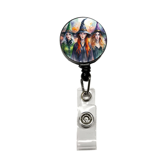Coven Of Witches Watercolor Retractable ID Key Card Name Tag Badge Holder with Clip