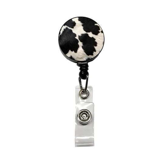 Cow Pattern Black and White Retractable ID Key Card Name Tag Badge Holder with Clip