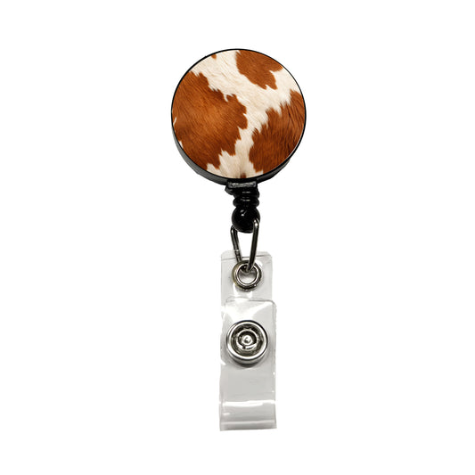 Cow Pattern Brown and White Retractable ID Key Card Name Tag Badge Holder with Clip