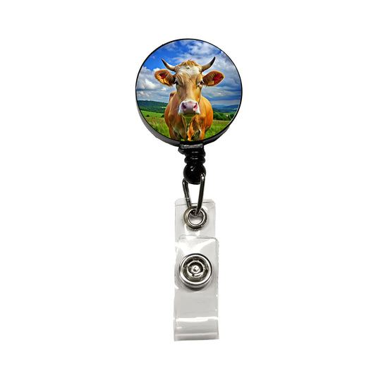 Cow Retractable ID Key Card Name Tag Badge Holder with Clip