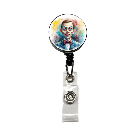 Creepy Ventriloquist Dummy Watercolor Retractable ID Key Card Name Tag Badge Holder with Clip