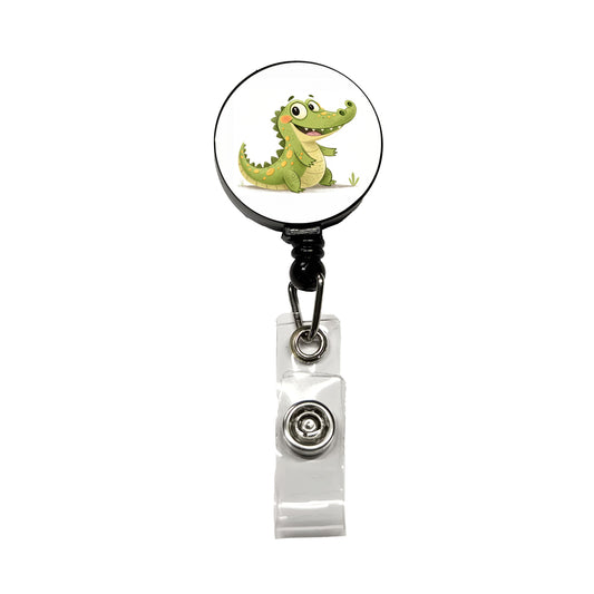 Crocodile Children's Illustration Style Retractable ID Key Card Name Tag Badge Holder with Clip