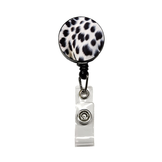 Dalmatian Dog Fur Spotted Pattern Retractable ID Key Card Name Tag Badge Holder with Clip