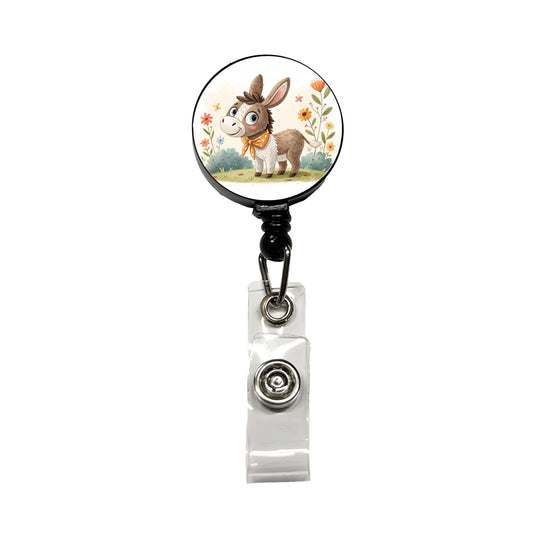 Donkey Children's Illustration Style Retractable ID Key Card Name Tag Badge Holder with Clip