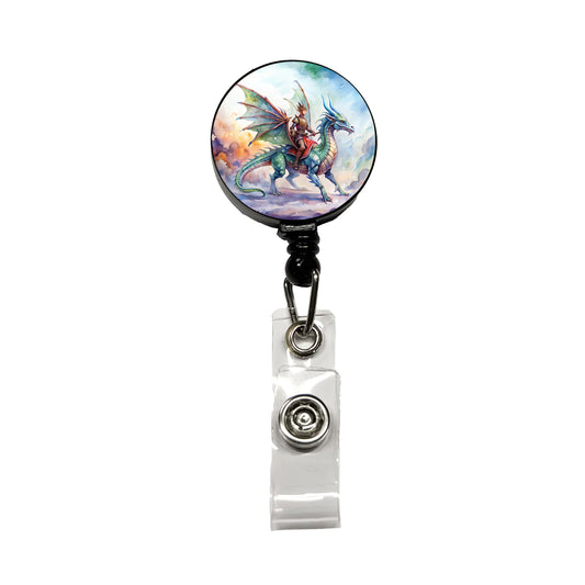 Dragon Rider Watercolor Retractable ID Key Card Name Tag Badge Holder with Clip