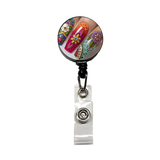 Elaborately Painted Decorated Finger Nails Retractable ID Key Card Name Tag Badge Holder with Clip