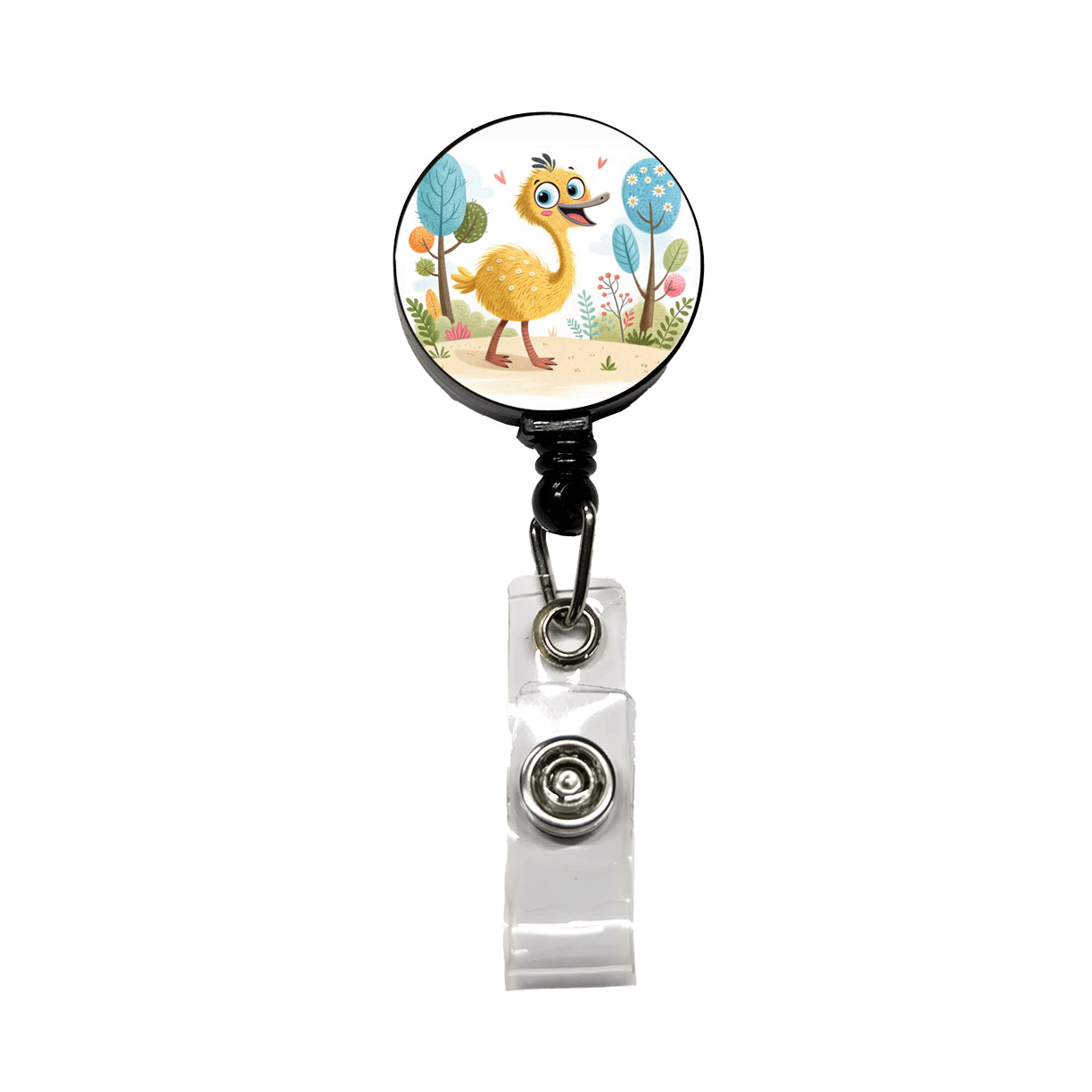 Emu Children's Illustration Style Retractable ID Key Card Name Tag Badge Holder with Clip