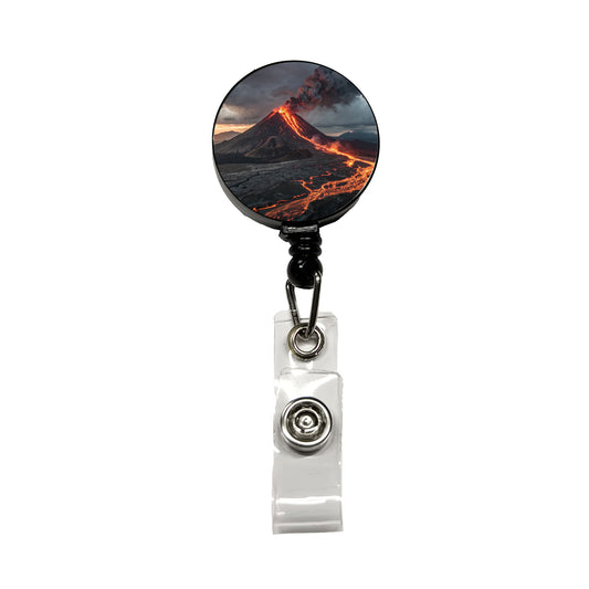 Erupting Volcano With Flowing Lava Retractable ID Key Card Name Tag Badge Holder with Clip