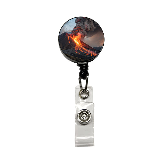Erupting Volcano with Lava Trails Retractable ID Key Card Name Tag Badge Holder with Clip