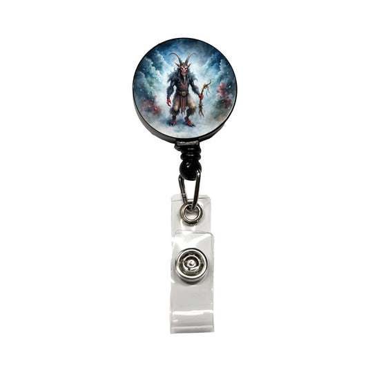 Evil Krampus Black Watercolor Christmas Retractable ID Key Card Name Tag Badge Holder with Clip