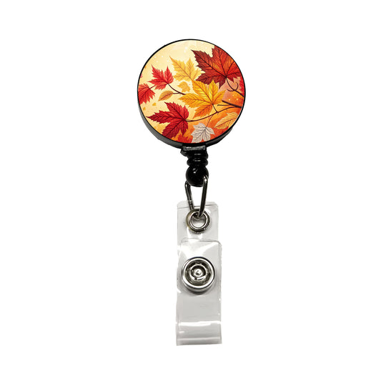Fall Autumn Leaves Design Retractable ID Key Card Name Tag Badge Holder with Clip