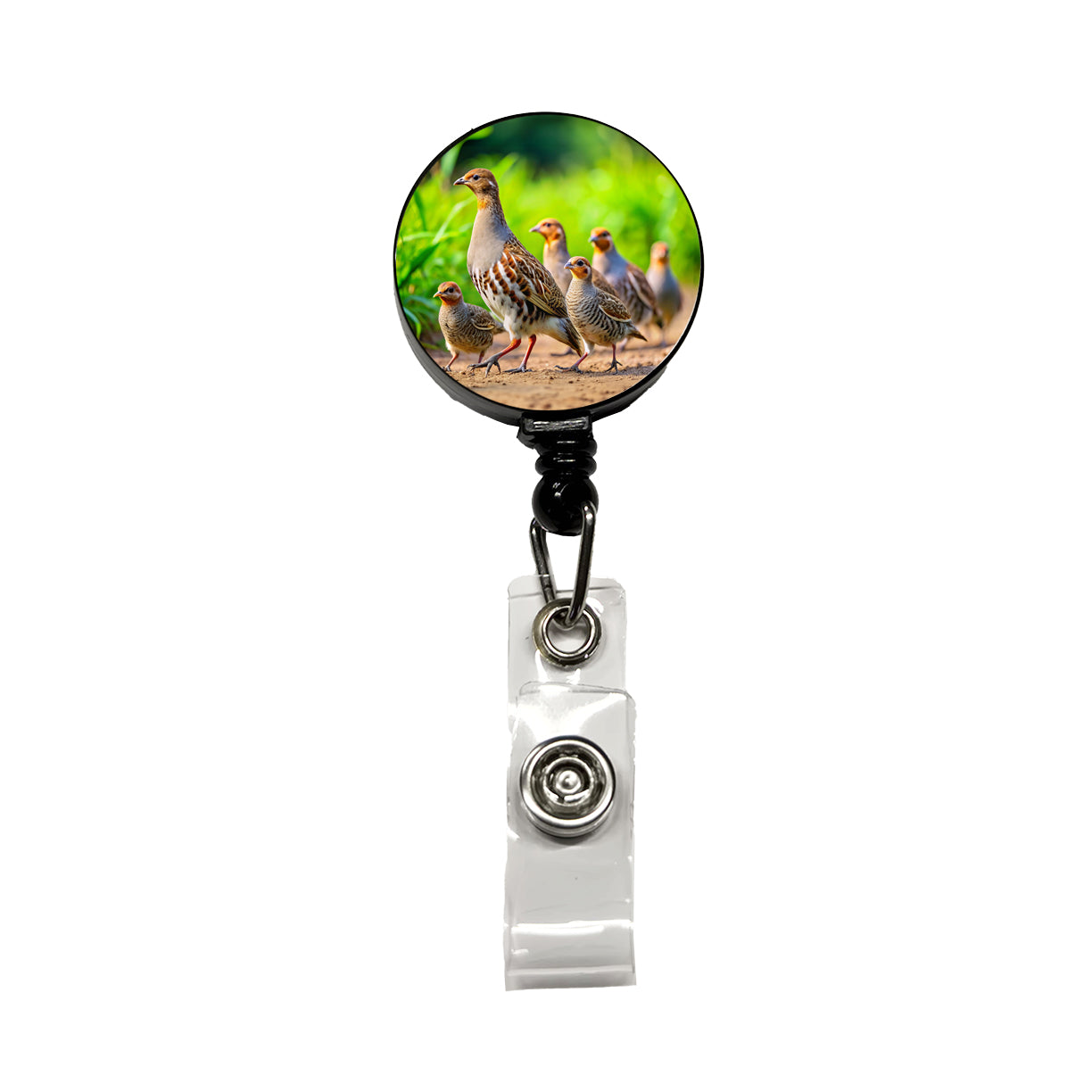 Family Of Partridge Birds Retractable ID Key Card Name Tag Badge Holder with Clip