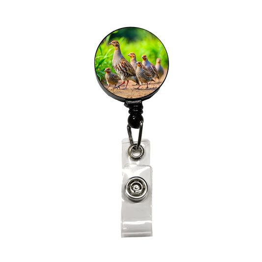 Family Of Partridge Birds Retractable ID Key Card Name Tag Badge Holder with Clip
