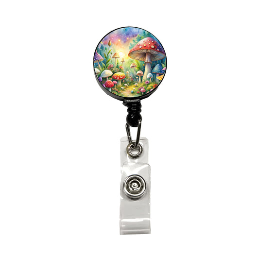 Fantastical Magical Mushroom Garden Watercolor Retractable ID Key Card Name Tag Badge Holder with Clip