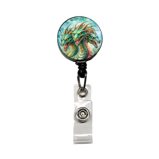 Fantasy Hydra Heads Mythical Monster Watercolor Retractable ID Key Card Name Tag Badge Holder with Clip