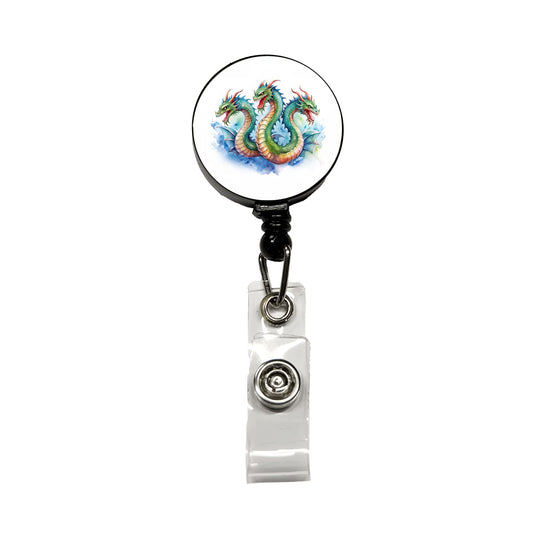 Fantasy Hydra Mythical Creature Watercolor Retractable ID Key Card Name Tag Badge Holder with Clip