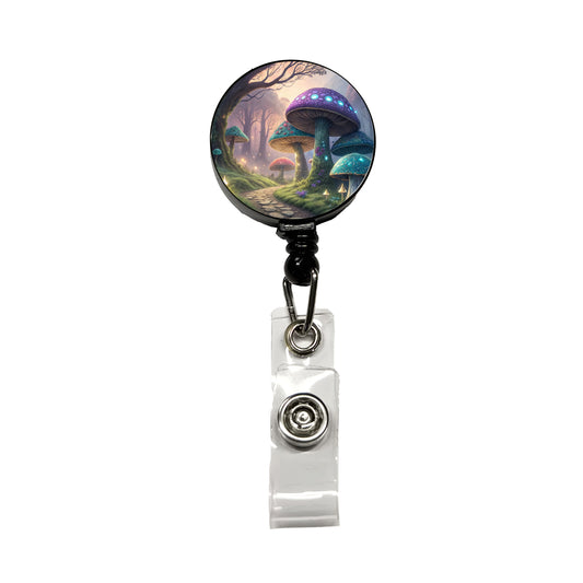 Fantasy Mushroom Forest Path Retractable ID Key Card Name Tag Badge Holder with Clip
