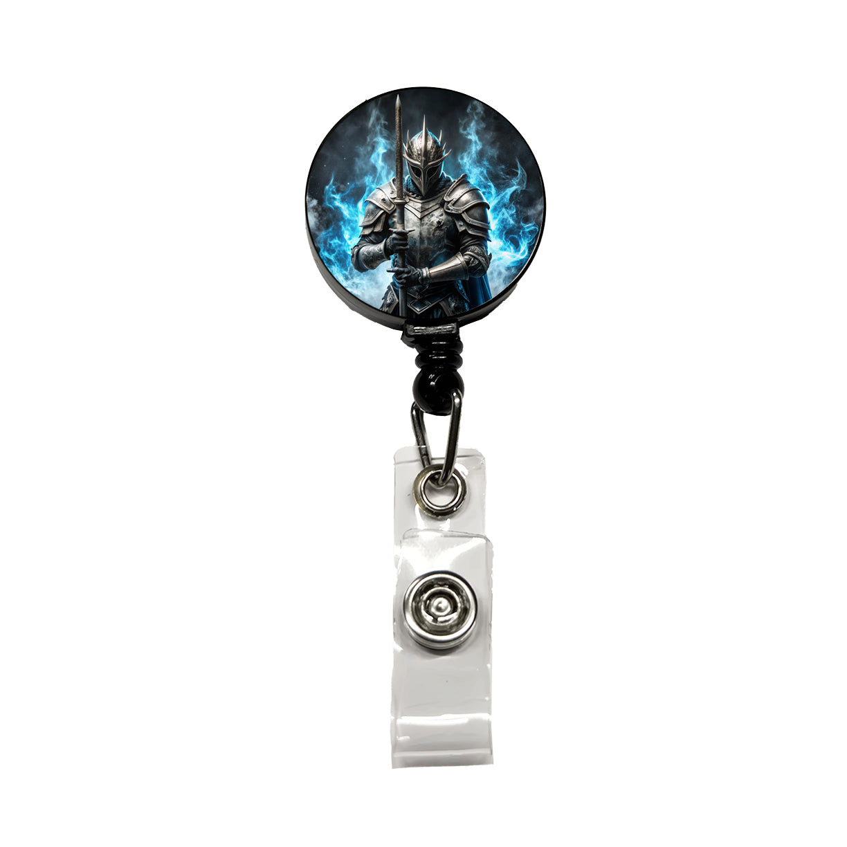 Fantasy Warrior Knight Blue Flames Retractable ID Key Card Name Tag Badge Holder with Clip