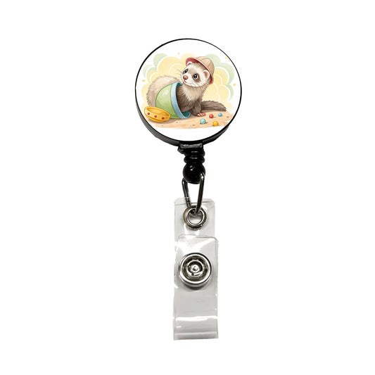 Ferret Children's Illustration Style Retractable ID Key Card Name Tag Badge Holder with Clip