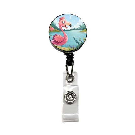 Flamingo Children's Illustration Style Retractable ID Key Card Name Tag Badge Holder with Clip