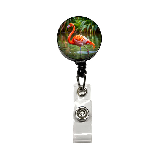 Flamingo Retractable ID Key Card Name Tag Badge Holder with Clip