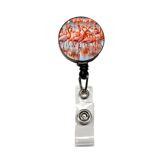 Flamingos Retractable ID Key Card Name Tag Badge Holder with Clip