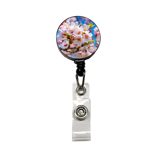Flowering Cherry Tree Branch Retractable ID Key Card Name Tag Badge Holder with Clip