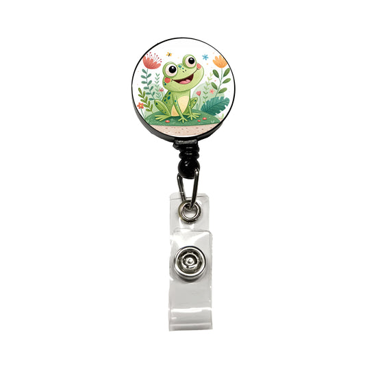 Frog Children's Illustration Style Retractable ID Key Card Name Tag Badge Holder with Clip