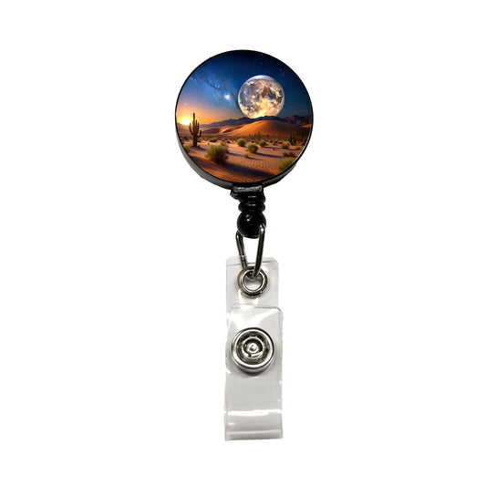 Full Moon Over The Desert Retractable ID Key Card Name Tag Badge Holder with Clip