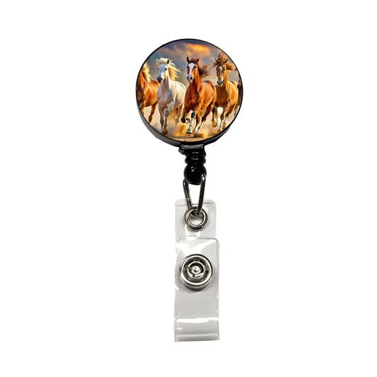 Galloping Horses Retractable ID Key Card Name Tag Badge Holder with Clip
