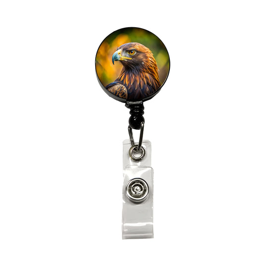 Golden Eagle Raptor Bird Of Prey Retractable ID Key Card Name Tag Badge Holder with Clip