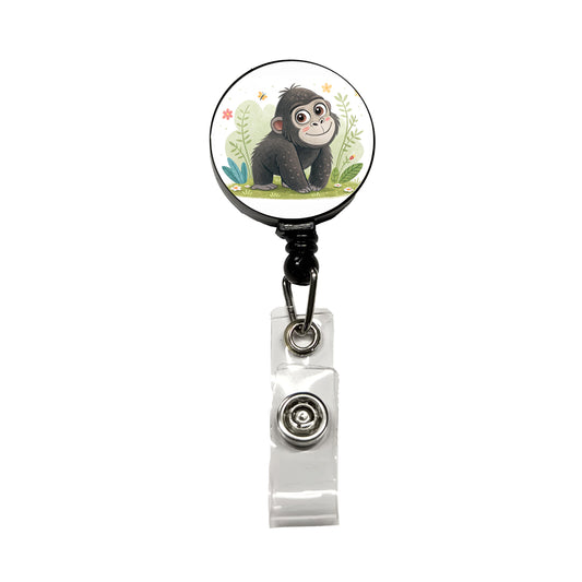 Gorilla Ape Children's Illustration Style Retractable ID Key Card Name Tag Badge Holder with Clip
