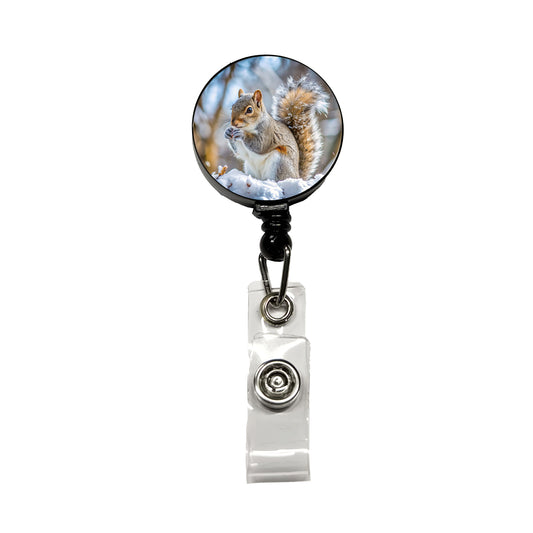 Gray Squirrel In Winter Retractable ID Key Card Name Tag Badge Holder with Clip