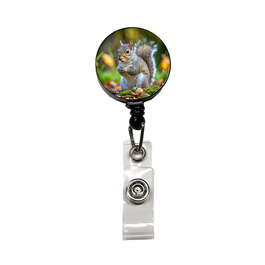 Gray Squirrel Retractable ID Key Card Name Tag Badge Holder with Clip
