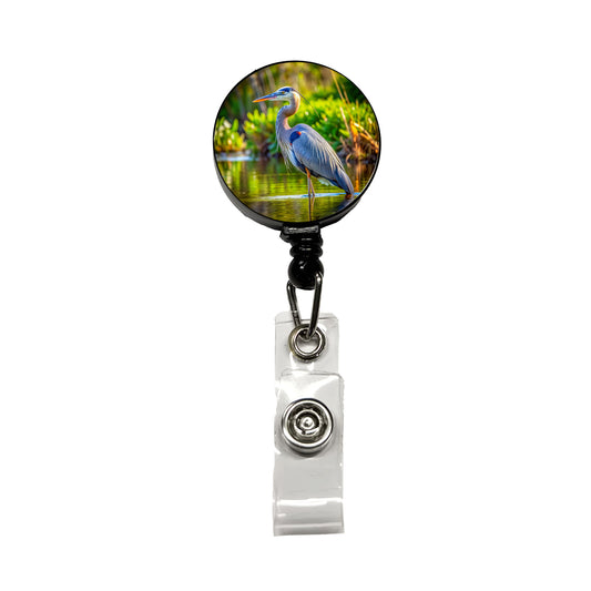 Great Blue Heron Retractable ID Key Card Name Tag Badge Holder with Clip