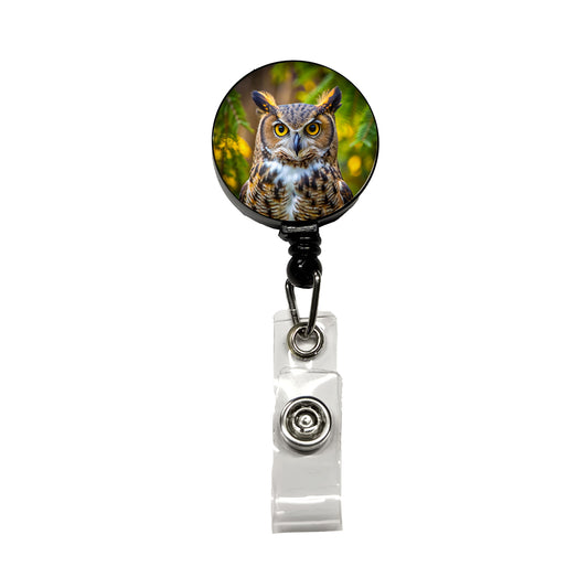 Great Horned Owl Raptor Bird Of Prey Retractable ID Key Card Name Tag Badge Holder with Clip